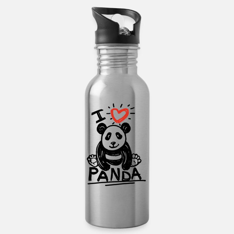 Panda-Baby sitzt - Trinkflasche mit integriertem Trinkhalm - Lightsilver