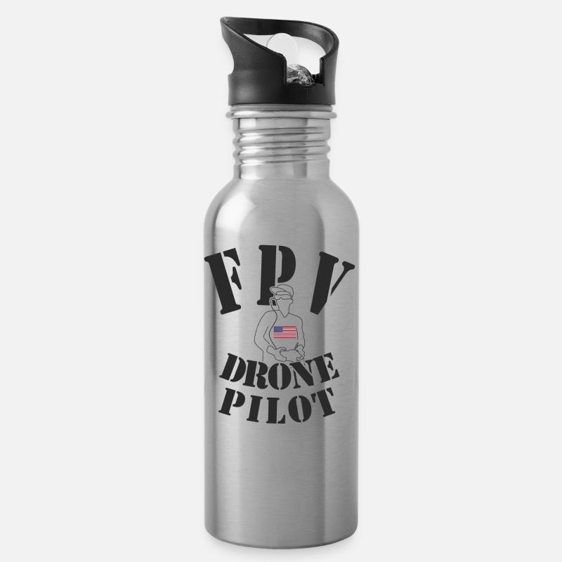 First Person View Drohnen Pilot - USA FPV - Trinkflasche mit integriertem Trinkhalm - Lightsilver