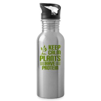 KEEP CALM - PLANTS HAVE PROTEIN - Vegan - Trinkflasche mit integriertem Trinkhalm - Lightsilver - Rechts
