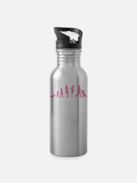 Evolution - Femme - Humour - Cadeau - Enfant - Gourde avec paille intégrée - argent clair