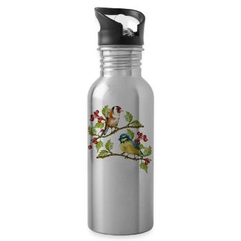 Vögel - Trinkflasche mit integriertem Trinkhalm - Lightsilver - Rechts