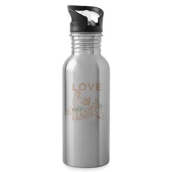 I Love My Ladies Chicken Lovers Farmer Gift - Water bottle with straw - silver - Right