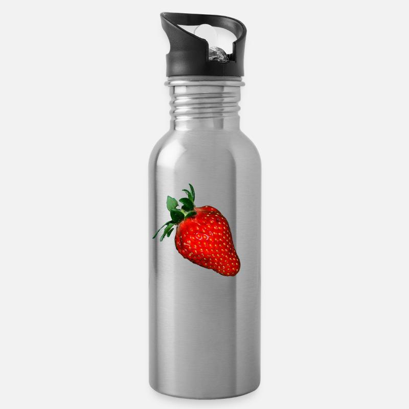 fraise - Gourde avec paille intégrée - argent clair