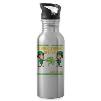 Funny St Patrick's Correctional Officer - Water bottle with straw - silver - Right