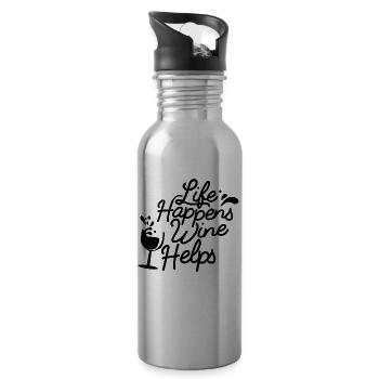Life happens Wine helps - black - Water bottle with straw - silver - Right
