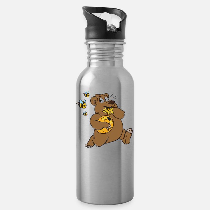 abeilles ours de miel abeilles ours brun - Gourde avec paille intégrée - argent clair