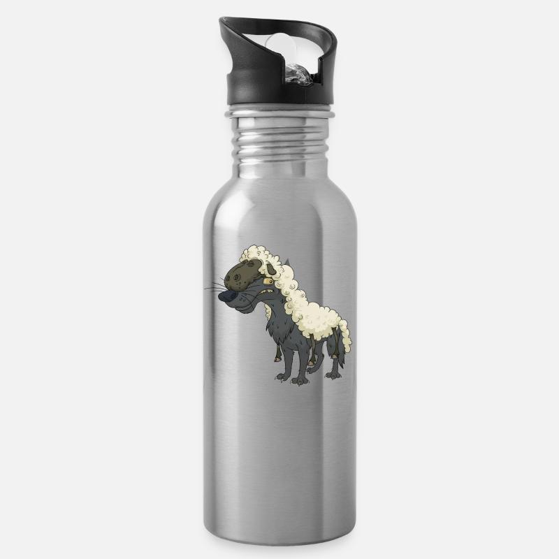 loup - Gourde avec paille intégrée - argent clair
