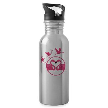 Rosa Flamingos Herz - Trinkflasche mit integriertem Trinkhalm - Lightsilver - Rechts