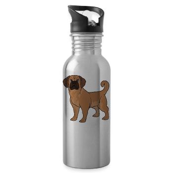 Puggle Beagle Mops Hund - Trinkflasche mit integriertem Trinkhalm - Lightsilver - Rechts