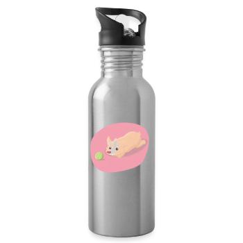 Dog with play ball - Water bottle with straw - silver - Right