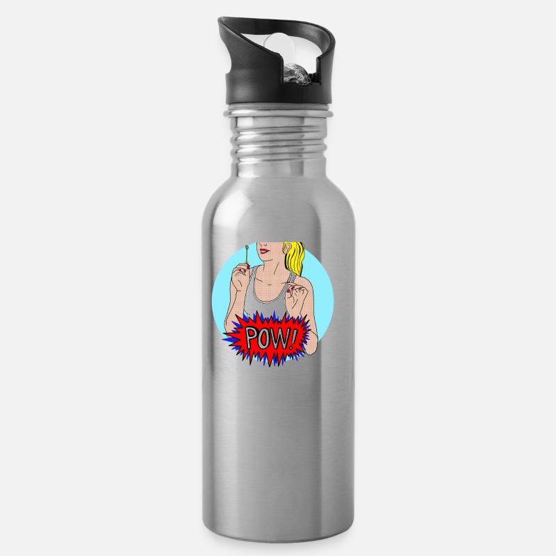Pow! - Water bottle with straw - silver