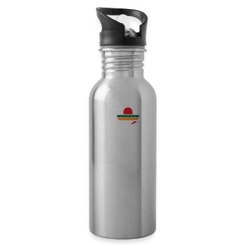 Sombrero Mustache Flamingo Funny Cinco De Mayo - Water bottle with straw - silver - Right