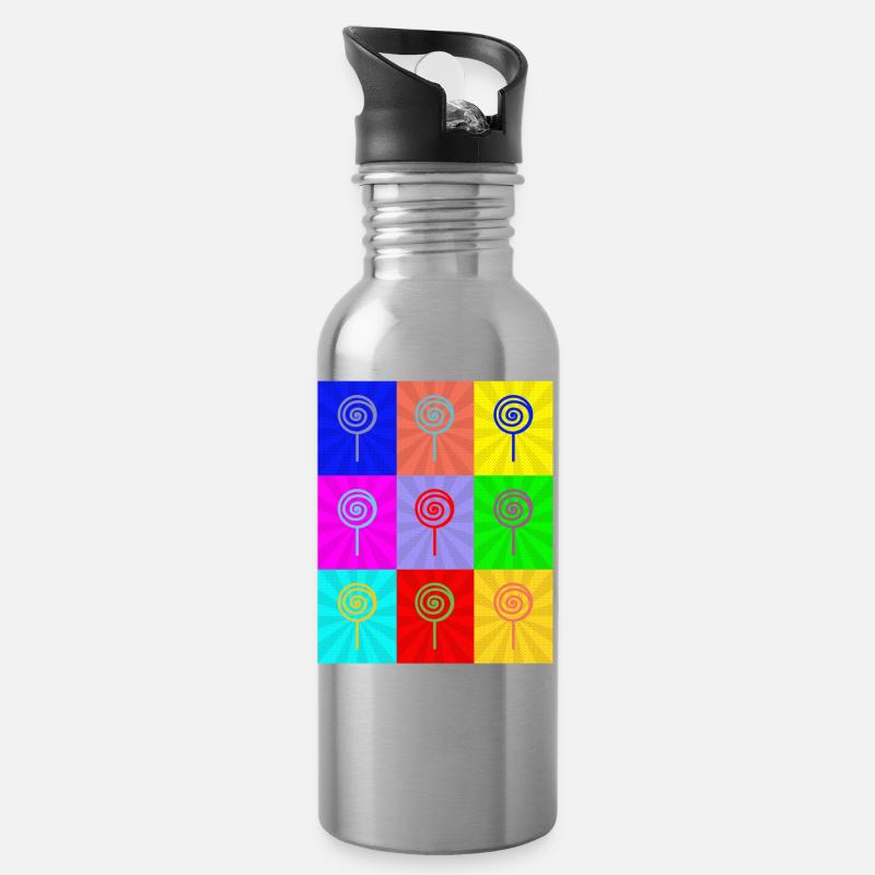 Pop-Art - Trinkflasche mit integriertem Trinkhalm - Lightsilver