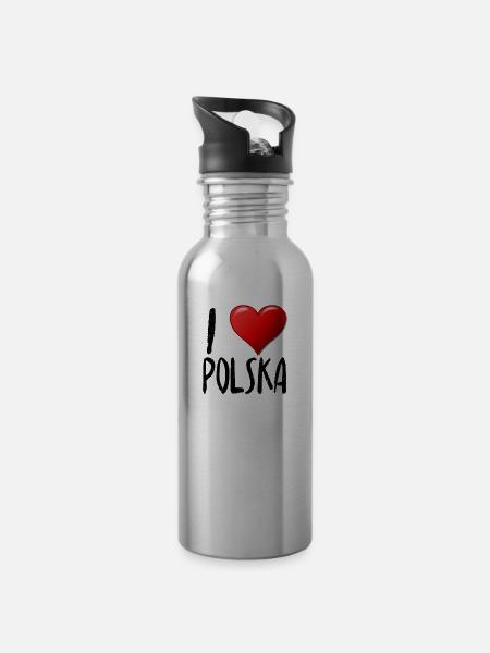I Love Polska - Water bottle with straw - silver