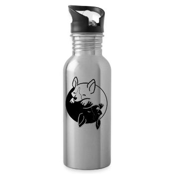 Yin Yang Dogs Chinese Tai Chi Symbol Pun Corgi - Water bottle with straw - silver - Right