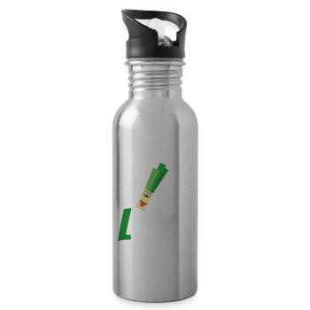 du mich lauch | Lauch Motiv | Du mich auch - Trinkflasche mit integriertem Trinkhalm - Lightsilver - Rechts