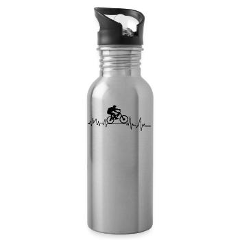 Heartbeat Athlete T-Shirt Gift Mountain Bike - Water bottle with straw - silver - Right