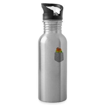 Fake Pocket Lovebirds Funny Bird In Your Pocket - Water bottle with straw - silver - Right