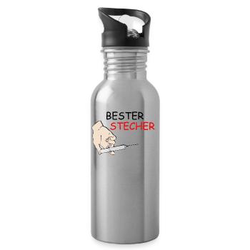 Neues T-Shirt Bester Stecher Geschenkidee - Trinkflasche mit integriertem Trinkhalm - Lightsilver - Rechts