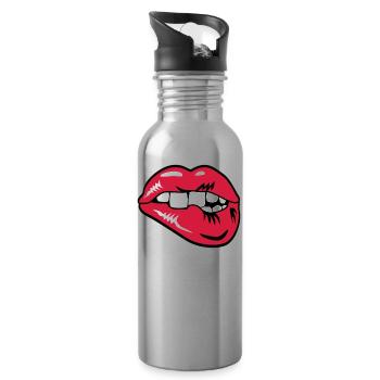 30 Lippen Mund Zähne Biss beißen - Trinkflasche mit integriertem Trinkhalm - Lightsilver - Rechts