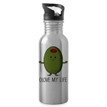 Olive - Trinkflasche mit integriertem Trinkhalm - Lightsilver - Rechts