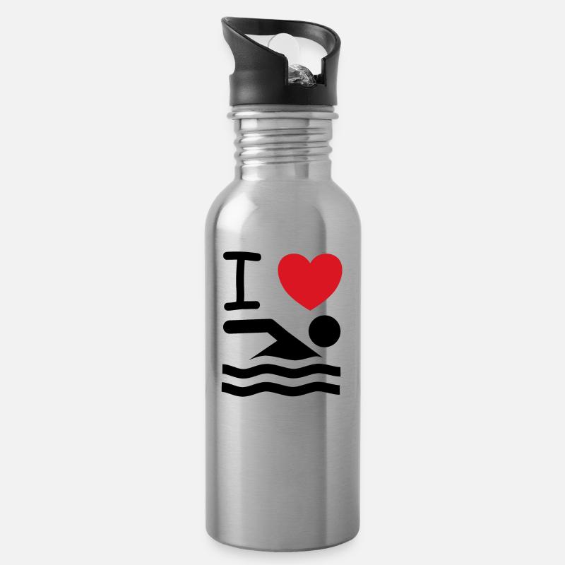 I Love Schwimmen Spruch Geschenk Idee - Trinkflasche mit integriertem Trinkhalm - Lightsilver