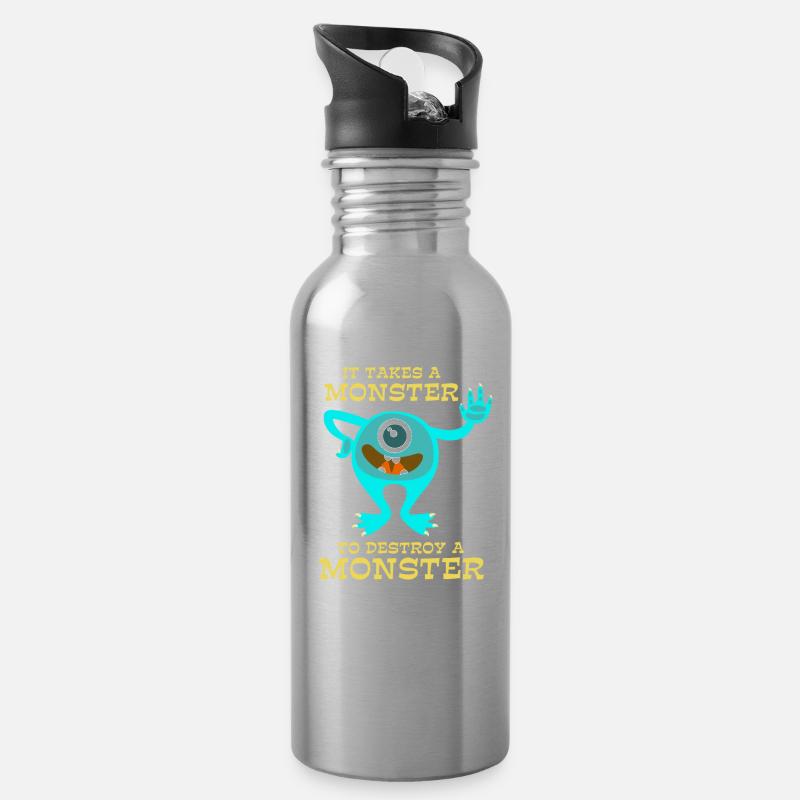 Monster - Creepy - Destroy - Cadeau - Gourde avec paille intégrée - argent clair
