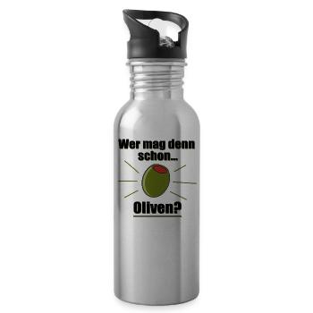 Wer mag denn schon Oliven? - Trinkflasche mit integriertem Trinkhalm - Lightsilver - Rechts