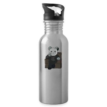 Panda father dad gift father's day idea bear suit - Water bottle with straw - silver - Right