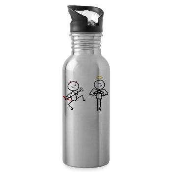 Engel Teufel Gott Bibel Lustig Comic Strichmann - Trinkflasche mit integriertem Trinkhalm - Lightsilver - Rechts