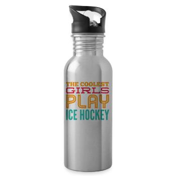 Les filles les plus cool jouent au hockey sur glace - cadeau - Gourde avec paille intégrée - argent clair - Droite