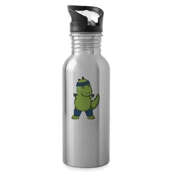 Dinosaurier workout fitness Geschenk idee dino gym - Trinkflasche mit integriertem Trinkhalm - Lightsilver - Rechts