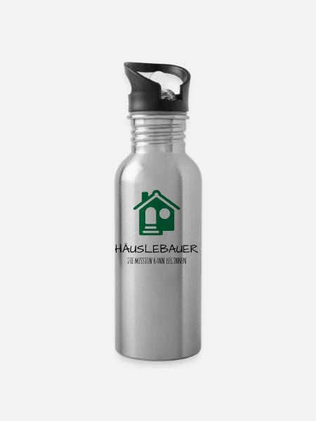 Häuslebauer Haus Bauherr Geschenk Idee - Trinkflasche mit integriertem Trinkhalm - Lightsilver