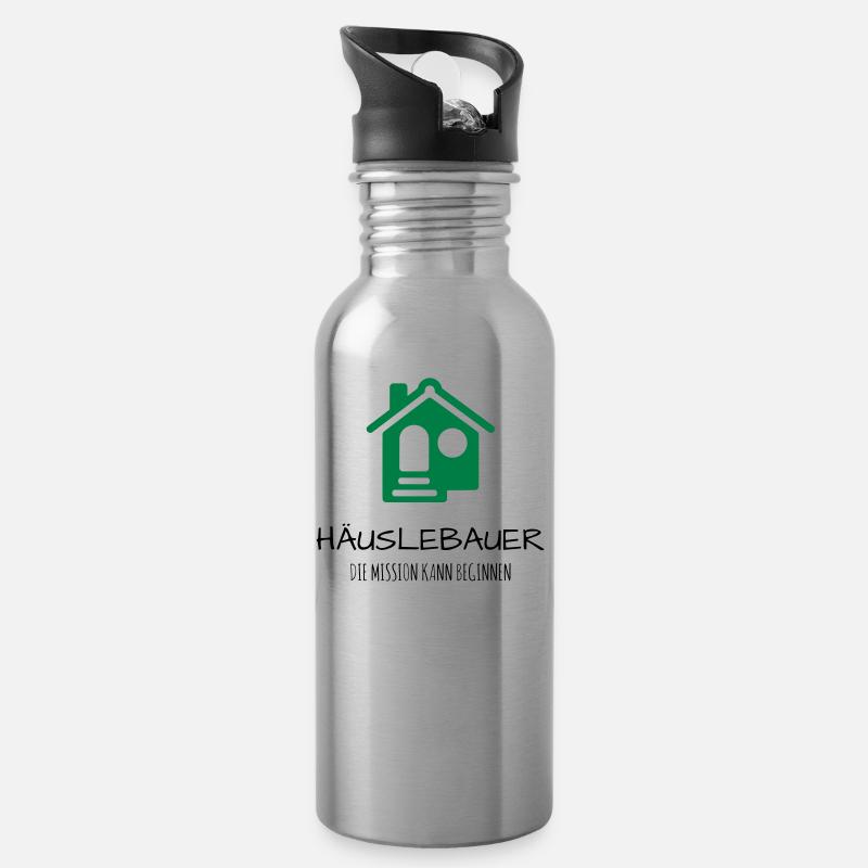 Häuslebauer Haus Bauherr Geschenk Idee - Trinkflasche mit integriertem Trinkhalm - Lightsilver