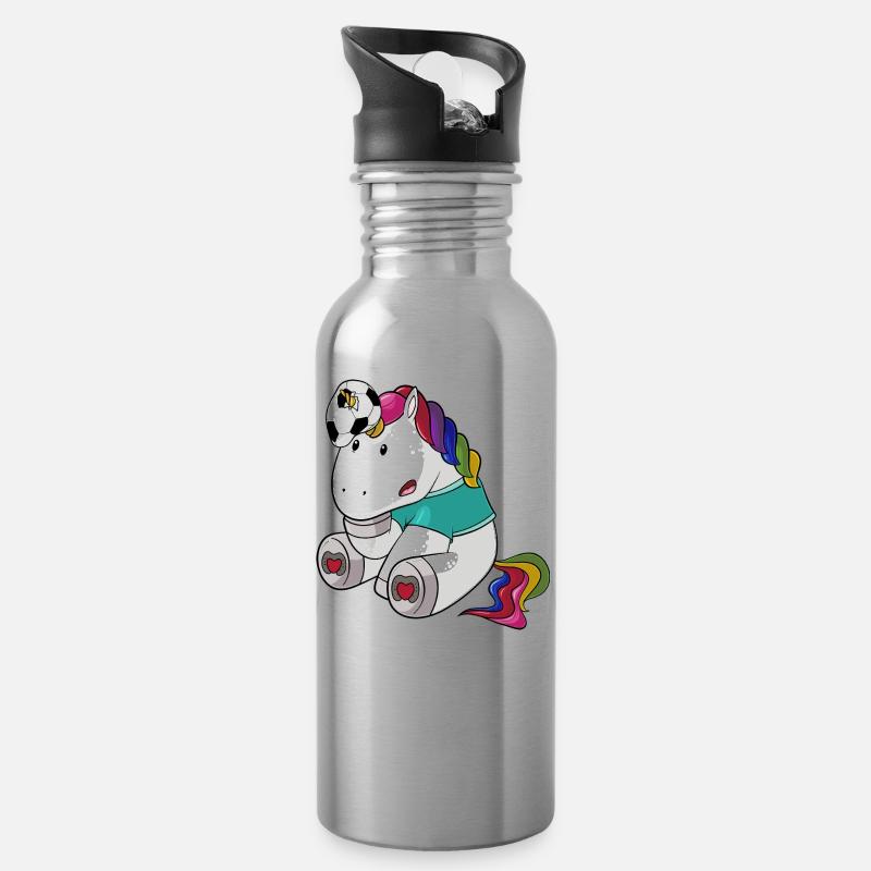 Kopfball Comic Einhorn - Trinkflasche mit integriertem Trinkhalm - Lightsilver