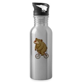 Bear - Biking - Sports - Gift - Water bottle with straw - silver - Right