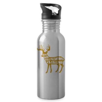 Deer Reindeer Autumn Leaves Gift - Water bottle with straw - silver - Right