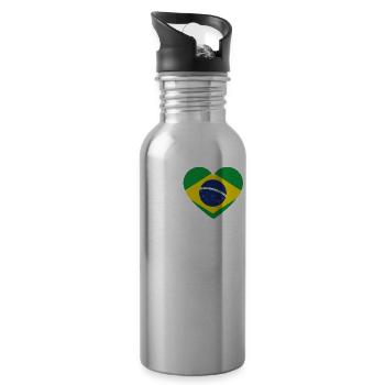 I love Brasil / Herz mit Wappen / Flagge - Trinkflasche mit integriertem Trinkhalm - Lightsilver - Rechts