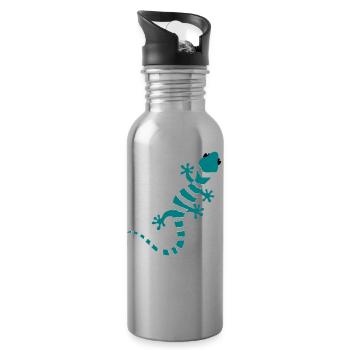 Gecko Salamander Eidechse Reptil Klettern Geschenk - Trinkflasche mit integriertem Trinkhalm - Lightsilver - Rechts