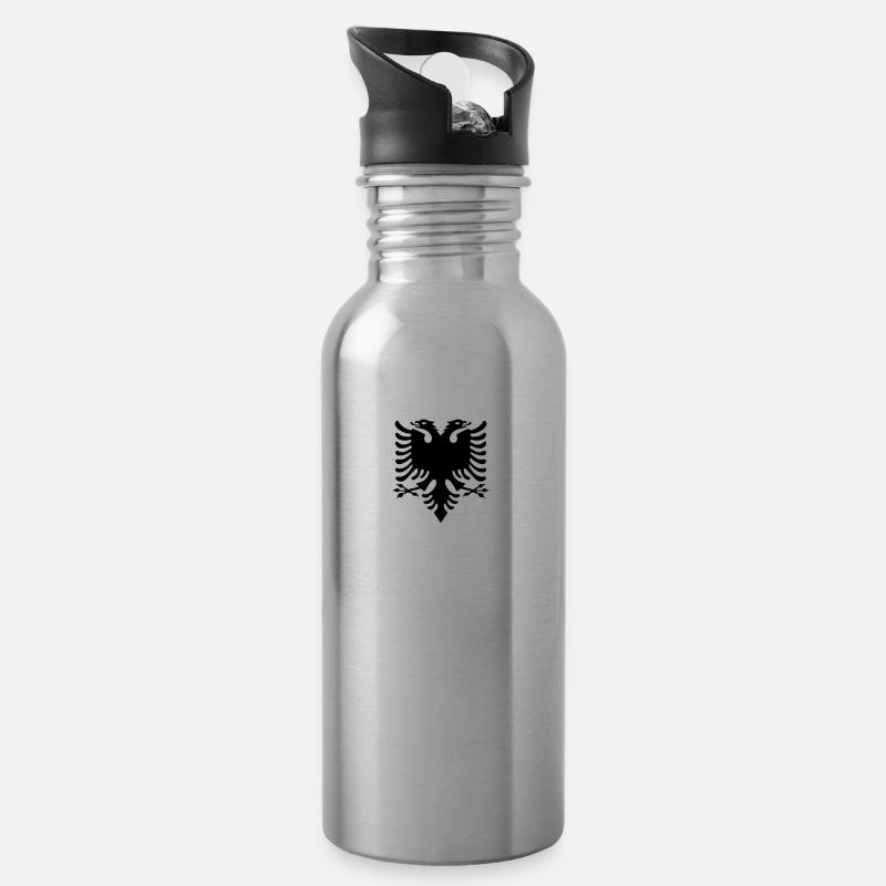 Albanischer Adler - Trinkflasche mit integriertem Trinkhalm - Lightsilver