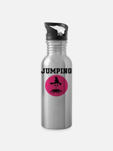 jumping trampolin girl jumpen jump Geschenk - Trinkflasche mit integriertem Trinkhalm - Lightsilver