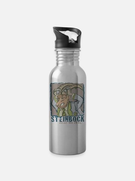 Sternzeichen - Steinbock - Trinkflasche mit integriertem Trinkhalm - Lightsilver