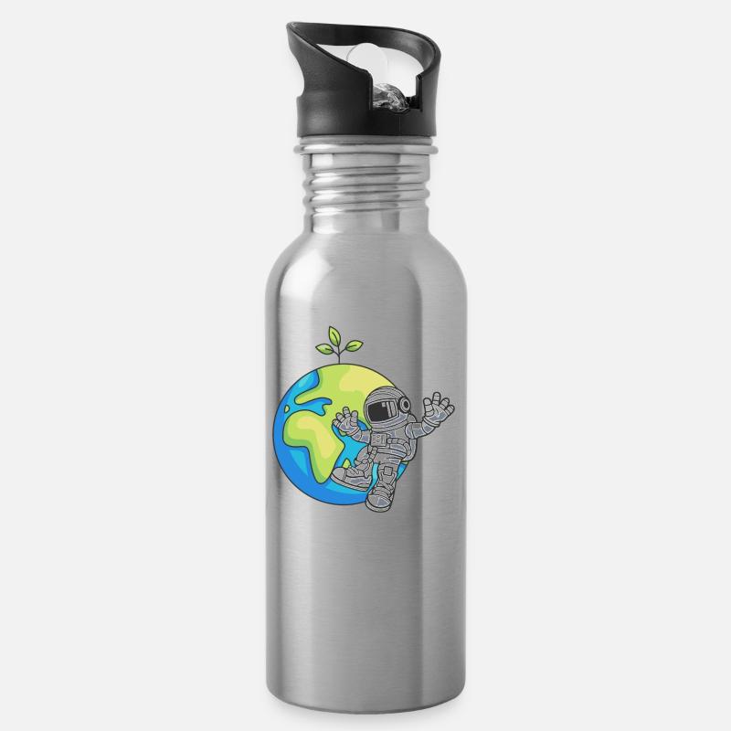 Astronaut Raumfahrt Tag der Erde Geschenk Umwelt - Trinkflasche mit integriertem Trinkhalm - Lightsilver