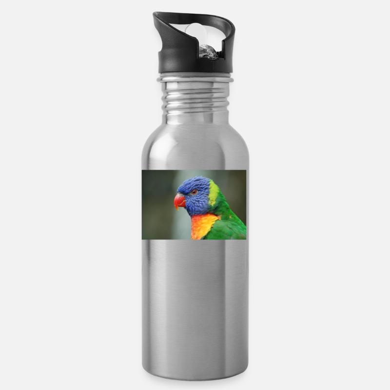 Honigpapagei alias Loris - Trinkflasche mit integriertem Trinkhalm - Lightsilver