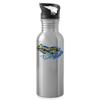 Blue frog from the rainforest - Water bottle with straw - silver - Right