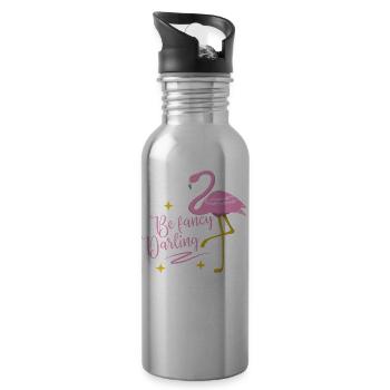 Flamingo fancy Geschenk Sommer pink vogel tropisch - Trinkflasche mit integriertem Trinkhalm - Lightsilver - Rechts