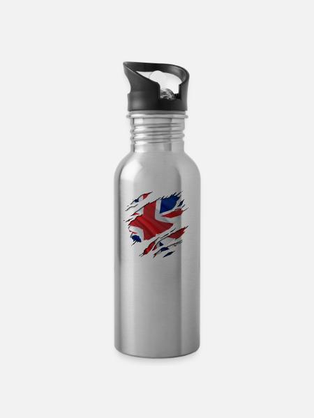 The Union Jack under the shirt! - Water bottle with straw - silver