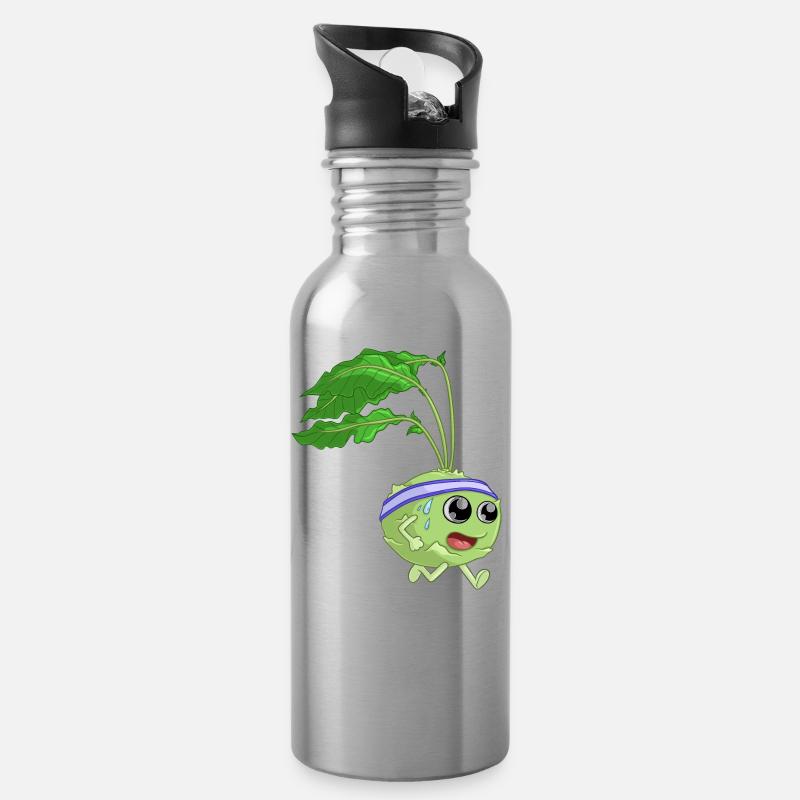 Fitness Kohlrabi - Trinkflasche mit integriertem Trinkhalm - Lightsilver