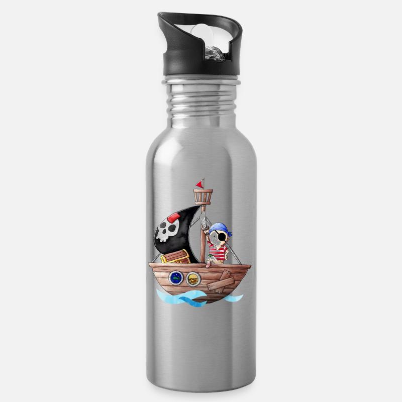 Little pirate with his ship - Water bottle with straw - silver