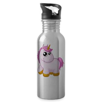 Licorne de dessin animé rose - Gourde avec paille intégrée - argent clair - Droite